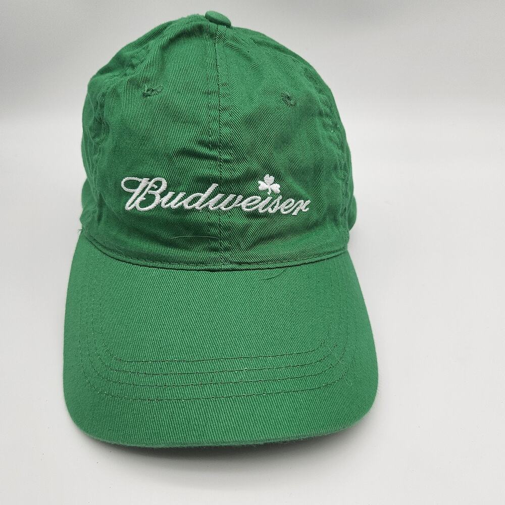 Budweiser Hat Cap Strap‎ Back Green Embroidered Shamrock St Patrick Promo Mens